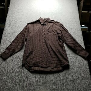 Marcus Dress Shirt Mens L 34/35 Brown Gingham Made In Italy Long Sleeve